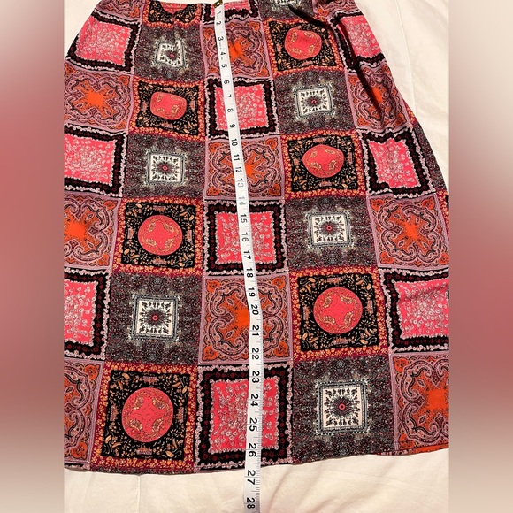 Vintage Y2K Pink, Black & Orange Bohemian Patchwork Midi A-Line, Skirt Size 14 - Picture 5 of 10